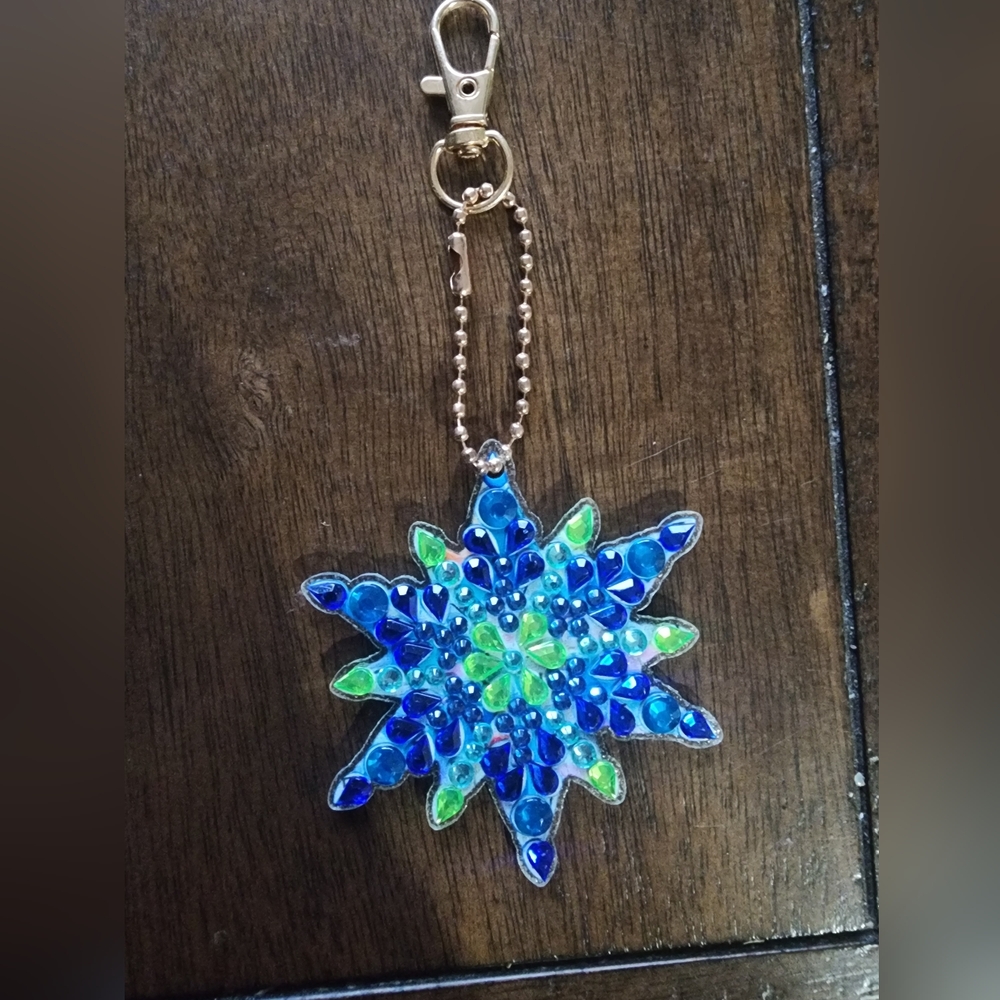 Blue and Green Snowflake Keychain